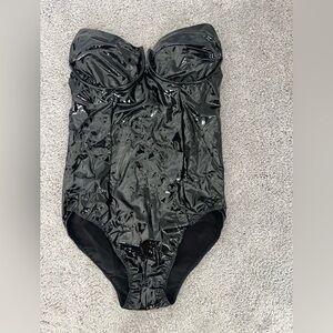 Black Paten Leather Bodysuit Size Small